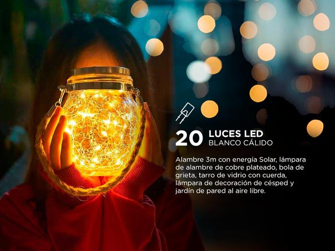 Lampara Luz Alambre Gadnic DL1B Solar Para Jardin Exterior Esfera X2  - 4