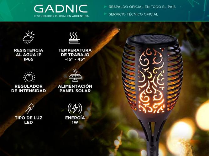 Lámpara antorcha panel solar Gadnic 2X14 de jardín aire libre decoración luz llama  - 1