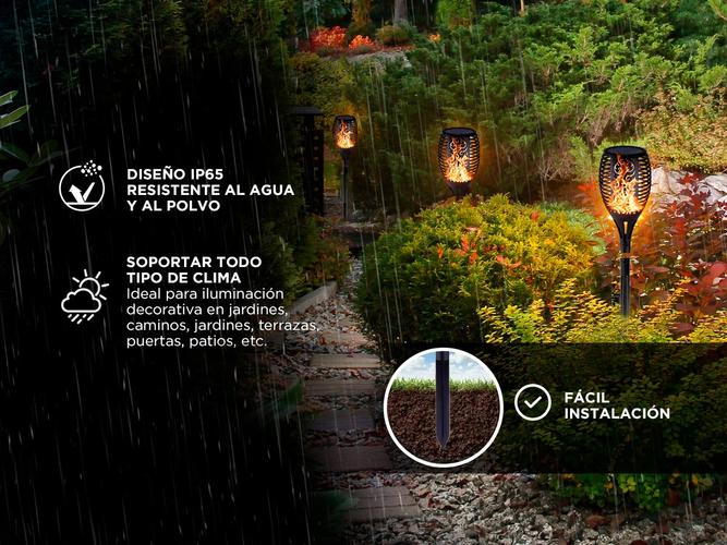 Lámpara antorcha panel solar Gadnic 2X14 de jardín aire libre decoración luz llama  - 2