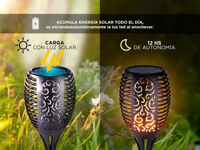 Lámpara antorcha panel solar Gadnic 2X14 de jardín aire libre decoración luz llama  - 3