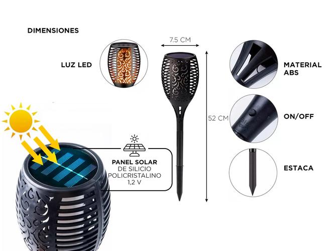 Lámpara antorcha panel solar Gadnic 2X14 de jardín aire libre decoración luz llama  - 4