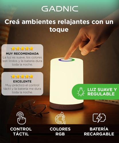 Velador Luz de Noche Gadnic LED Táctil RGB Recargable Portátil  - 1