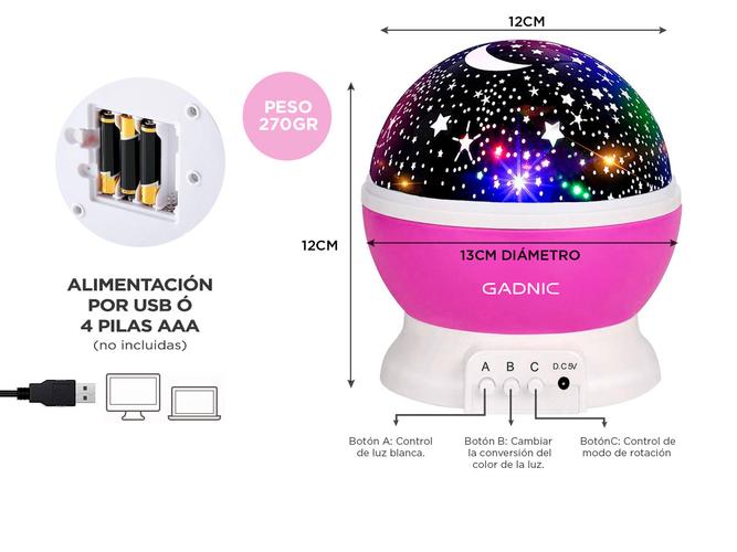 Velador Gadnic Star3 Proyector de Estrellas Led Giratorio 3 RGB  Luz Cálida 8 Modos - 5
