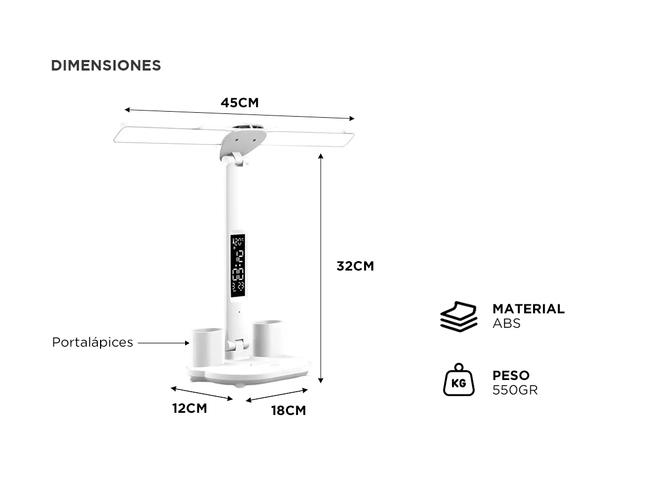 Lámpara Led de Escritorio Gadnic con Reloj y Portalápices - 5