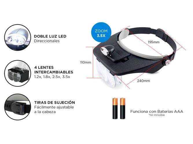 Lupa Binocular Gadnic Maximus Vincha Manos Libres Luz Led  - 5