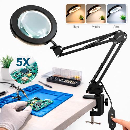 Lámpara Lupa De Escritorio Gadnic 5X Luz LED  Iluminación Ajustable - 0