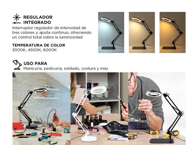 Lámpara Led De Escritorio Gadnic Con Lupa 3 Luz Ajustable  Usado - 3
