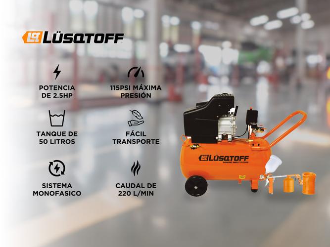 Compresor De Aire Electrico Portátil Lusqtoff LC-2550BK Monofásico 50L 2.5hp + Kit  - 1