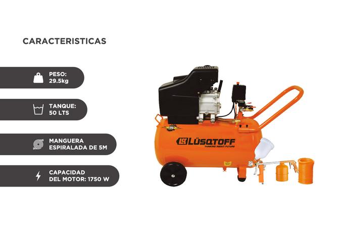 Compresor De Aire Electrico Portátil Lusqtoff LC-2550BK Monofásico 50L 2.5hp + Kit  - 4