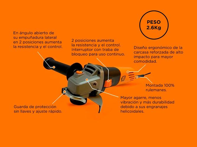 Amoladora Angular Lusqtoff 850W 115mm AML850-8 Naranja - 4