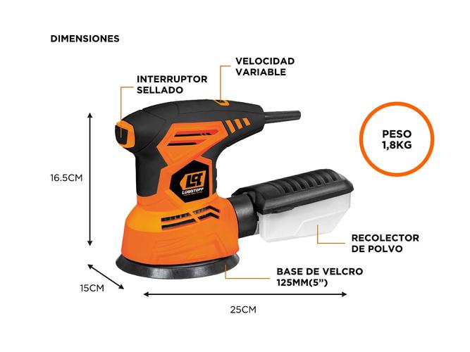 Lijadora Roto Orbital Lusqtoff 300W Anti Polvo LRL300-8 - 4