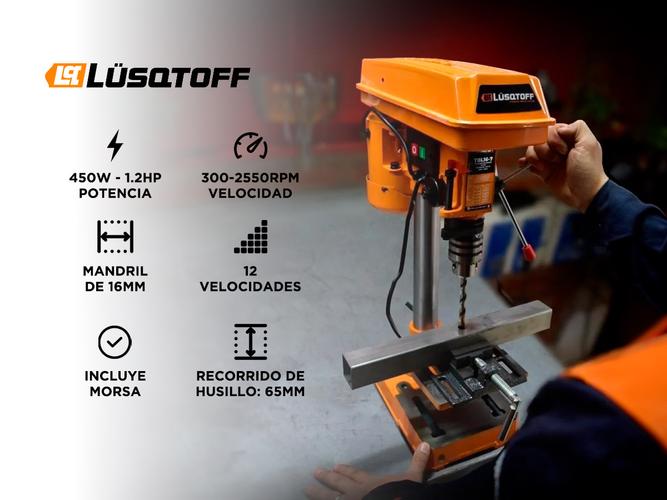 Taladro de banco Lusqtoff 16mm 450w Velocidad Variable + Morsa TBL16-7 - 1