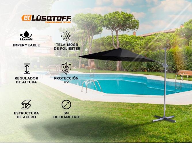 Sombrilla Con pie Lusqtoff Con base Regulable 3mts Impermeable Outlet - 1