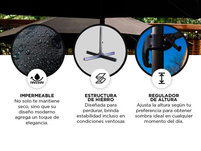Sombrilla Con pie Lusqtoff Con base Regulable 3mts Impermeable Outlet - 3