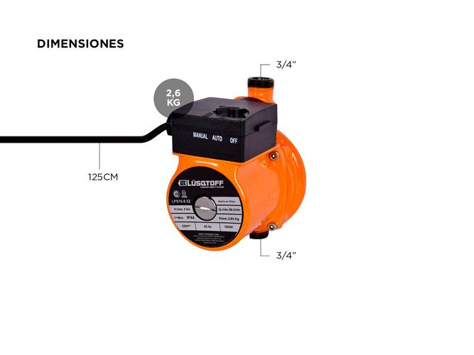 Bomba Presurizadora Lusqtoff 100w 8.5m 30l/min Monofásica Naranja LPS15-8.5Z - 4