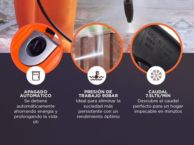 Hidrolavadora Electrica Lusqtoff 1500W 90bar Accesorios HL-150 Naranja - 3
