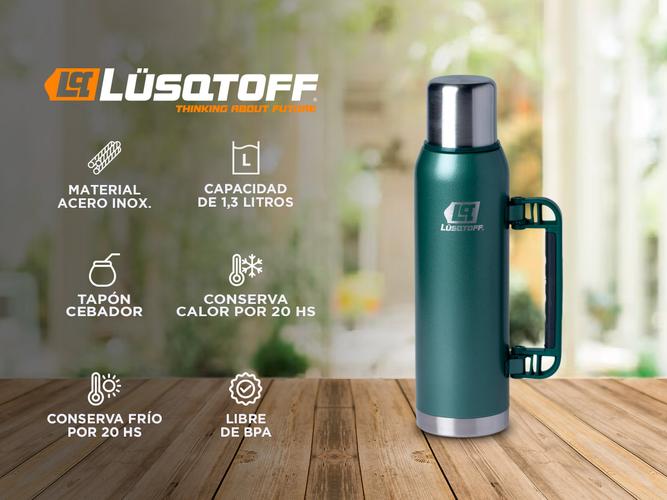 Termo Lusqtoff Acero Inoxidable 1.3 Lts Verde TL1.3-9 Tapon Cebador y Manija - 1