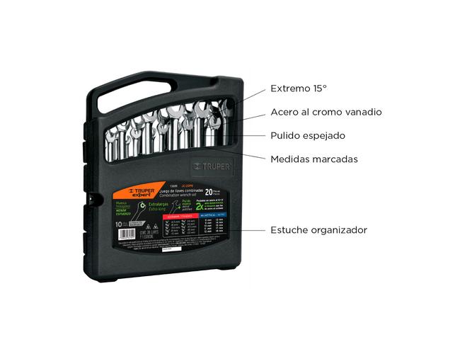 Juego Llaves Combinada Mixta Extralargas 20pz Pulidas Truper Lusqtoff - 4