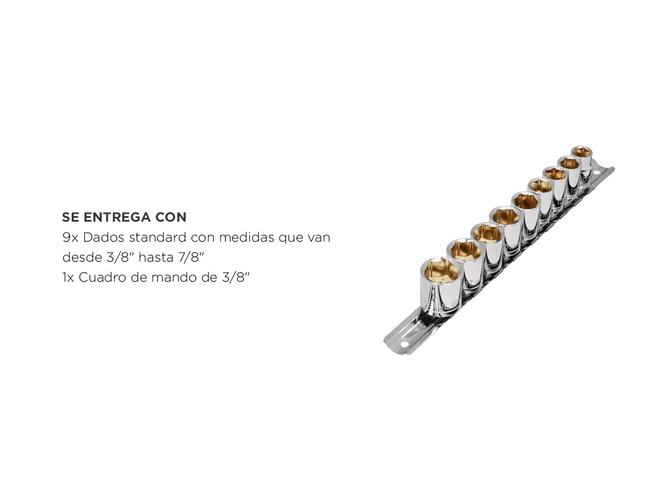 Set 9 Bocallaves Pretul 3/8 Pulgada Dado Cuadro 3/8 A 7/8 Hexagonal - 4