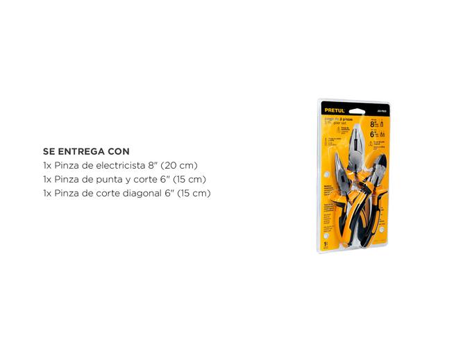 Juego de 3 pinzas Pretul Comfort Grip Electricista Punta y corte Diagonal  - 4
