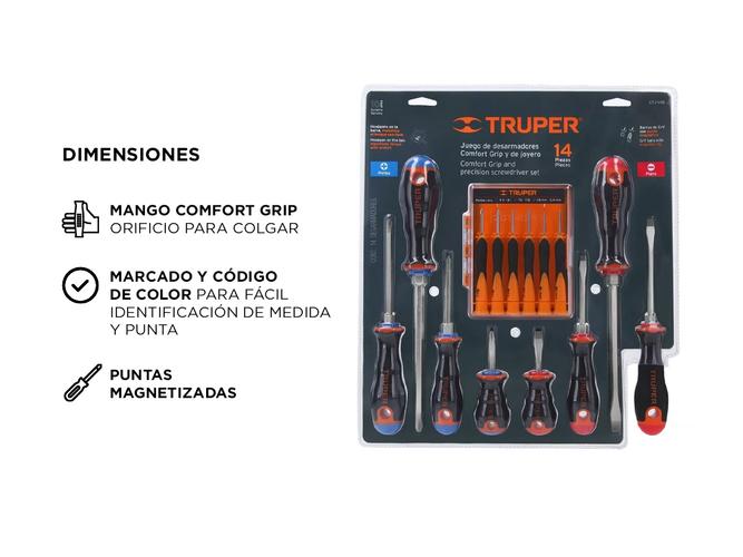 Juego Destornillador Fuerza Joyero14 Pcs Truper Mango Comfort Grip - 3