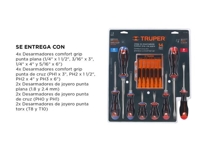 Juego Destornillador Fuerza Joyero14 Pcs Truper Mango Comfort Grip - 4