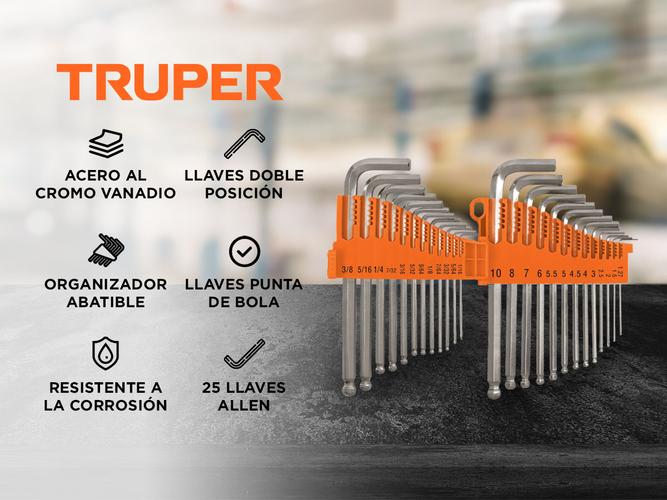 Juego Llaves Allen 25 Pzs Milimetricas Pulgada Truper 15572 - 1