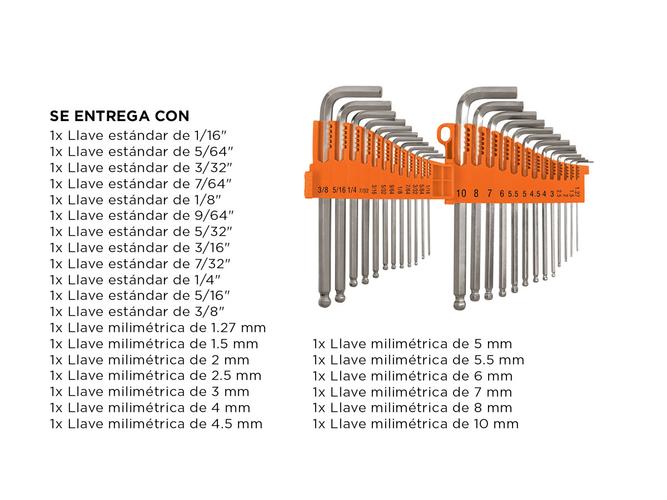 Juego Llaves Allen 25 Pzs Milimetricas Pulgada Truper 15572 - 4