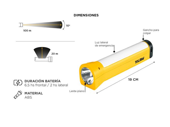 Linterna Recargable con Lampara Emergencia Pretul 280lm Larga Duracion  - 3