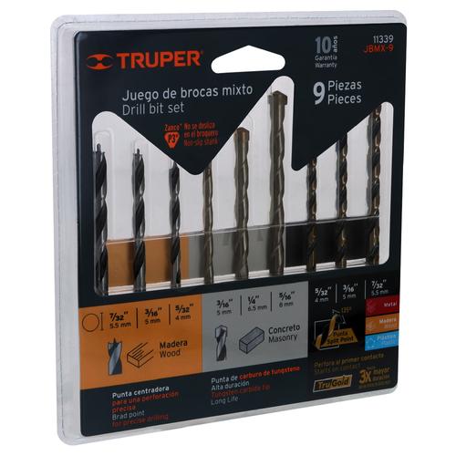 Juego 9 Mechas Brocas Metal Madera Concreto Truper Profesional - 0