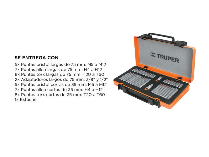 Juego Set Puntas 42 Pz Enc 1/2 Truper Adaptadores Estuche  - 5