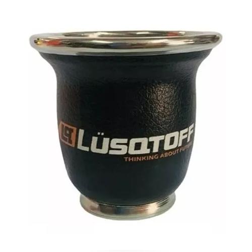 Mate De Vidrio Forrado Cuero Ecologico Lusqtoff Liso Negro - 0