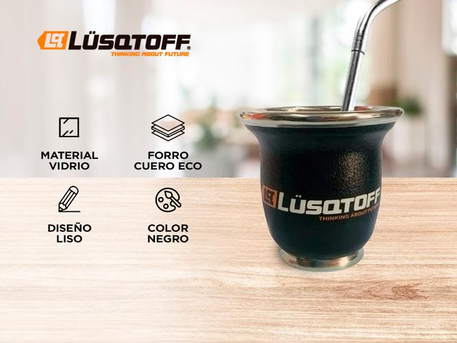 Mate De Vidrio Forrado Cuero Ecologico Lusqtoff Liso Negro - 1