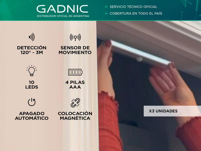 Juego 3 Luces Led Blancas Gadnic LUZ25 Con Sensor de Movimiento  - 1