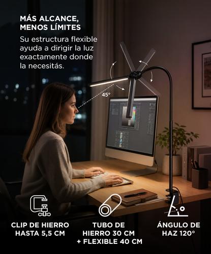 Lámpara de Escritorio Gadnic Regulable Luz LED Brazo Flexible y Clip Metálico - 3