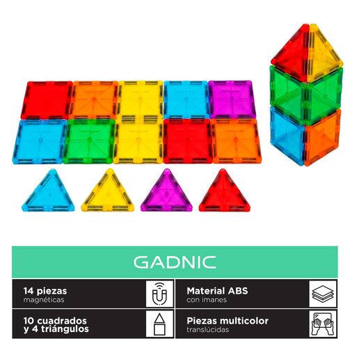 Bloques Magnéticos De Construcción Gadnic 14 Piezas ABS Con Imanes Multicolor 10 Cuadrados 4 Triángulos - 0