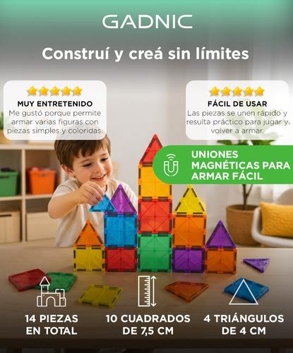 Bloques Magnéticos De Construcción Gadnic 14 Piezas ABS Con Imanes Multicolor 10 Cuadrados 4 Triángulos - 1