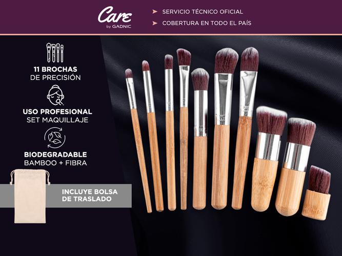 Brochas para Maquillaje Gadnic Bambú x 11 + Bolso Transporte - 1