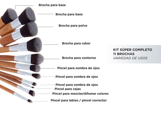 Brochas para Maquillaje Gadnic Bambú x 11 + Bolso Transporte - 3