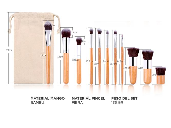 Brochas para Maquillaje Gadnic Bambú x 11 + Bolso Transporte - 5