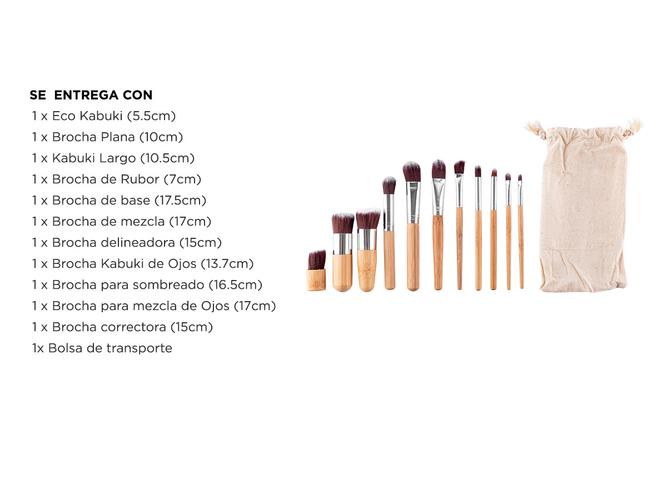 Brochas para Maquillaje Gadnic Bambú x 11 + Bolso Transporte - 6
