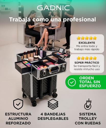 Valija Maletin Maquillaje Gadnic Porta Cosmeticos Manicura Trolley Carro Con Ruedas 4 Bandejas Cosmetologia Manija Extensible - 1