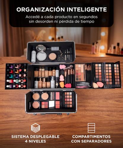 Valija Maletin Maquillaje Gadnic Porta Cosmeticos Manicura Trolley Carro Con Ruedas 4 Bandejas Cosmetologia Manija Extensible - 2