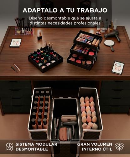 Valija Maletin Maquillaje Gadnic Porta Cosmeticos Manicura Trolley Carro Con Ruedas 4 Bandejas Cosmetologia Manija Extensible - 4