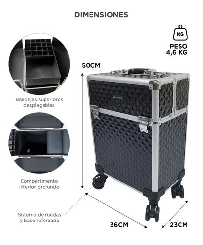 Valija Maletin Maquillaje Gadnic Porta Cosmeticos Manicura Trolley Carro Con Ruedas 4 Bandejas Cosmetologia Manija Extensible - 5
