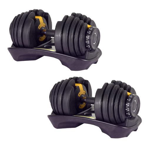Kit X2 Mancuernas Ajustables 24 Kg Force by Gadnic Con Dial Rapido Y Base Organizadora - 0