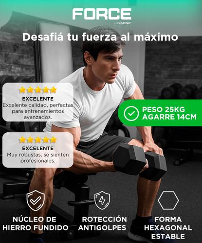 Mancuerna Hexagonal Force By Gadnic 25 Kg Agarre Seguro  - 1