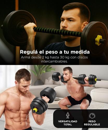 Kit Mancuernas Y Barra  30 Kg Discos Force By Gadnic  Pvc Con Tope A Rosca - 2