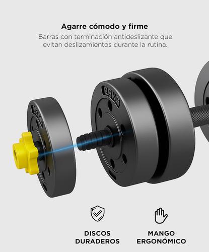 Kit Mancuernas Y Barra  30 Kg Discos Force By Gadnic  Pvc Con Tope A Rosca - 3