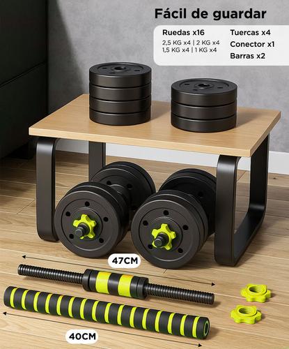 Kit Mancuernas Y Barra  30 Kg Discos Force By Gadnic  Pvc Con Tope A Rosca - 4